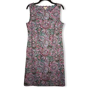 Talbots Paisley Sheath Dress Womens S Pink‎ Green Sleeveless Preppy Retro Office